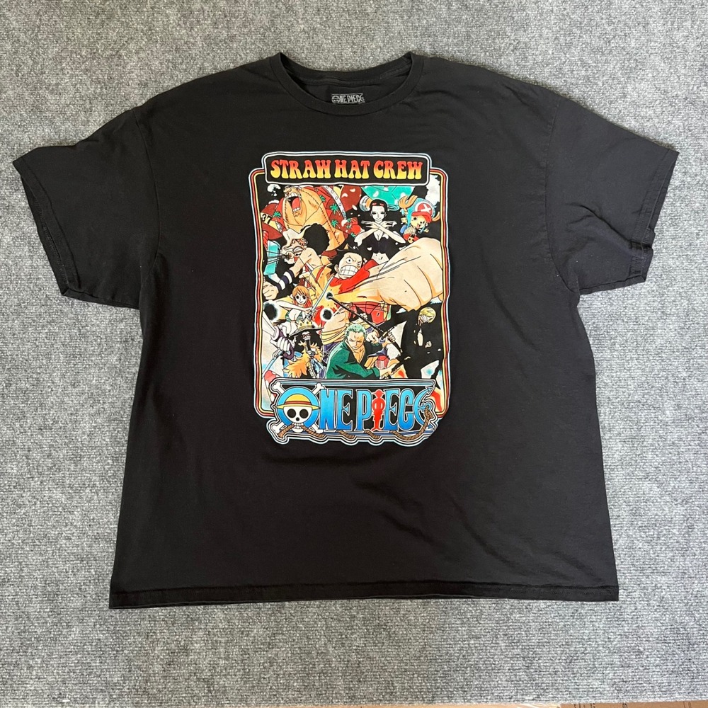 One Piece Straw Hat Crew Anime Graphic T-Shirt Black Mens 2XL Luffy Manga Tee